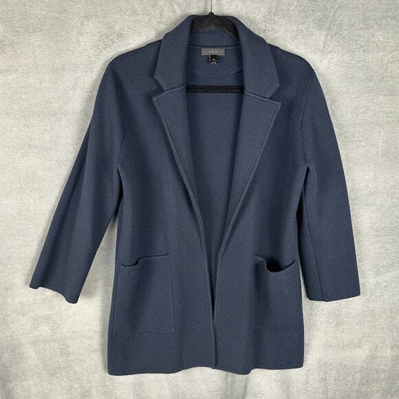 J Crew Sweater Blazer Womens Small Navy Merino Wool Preppy Quiet Luxury Academia - Picture 1 of 12